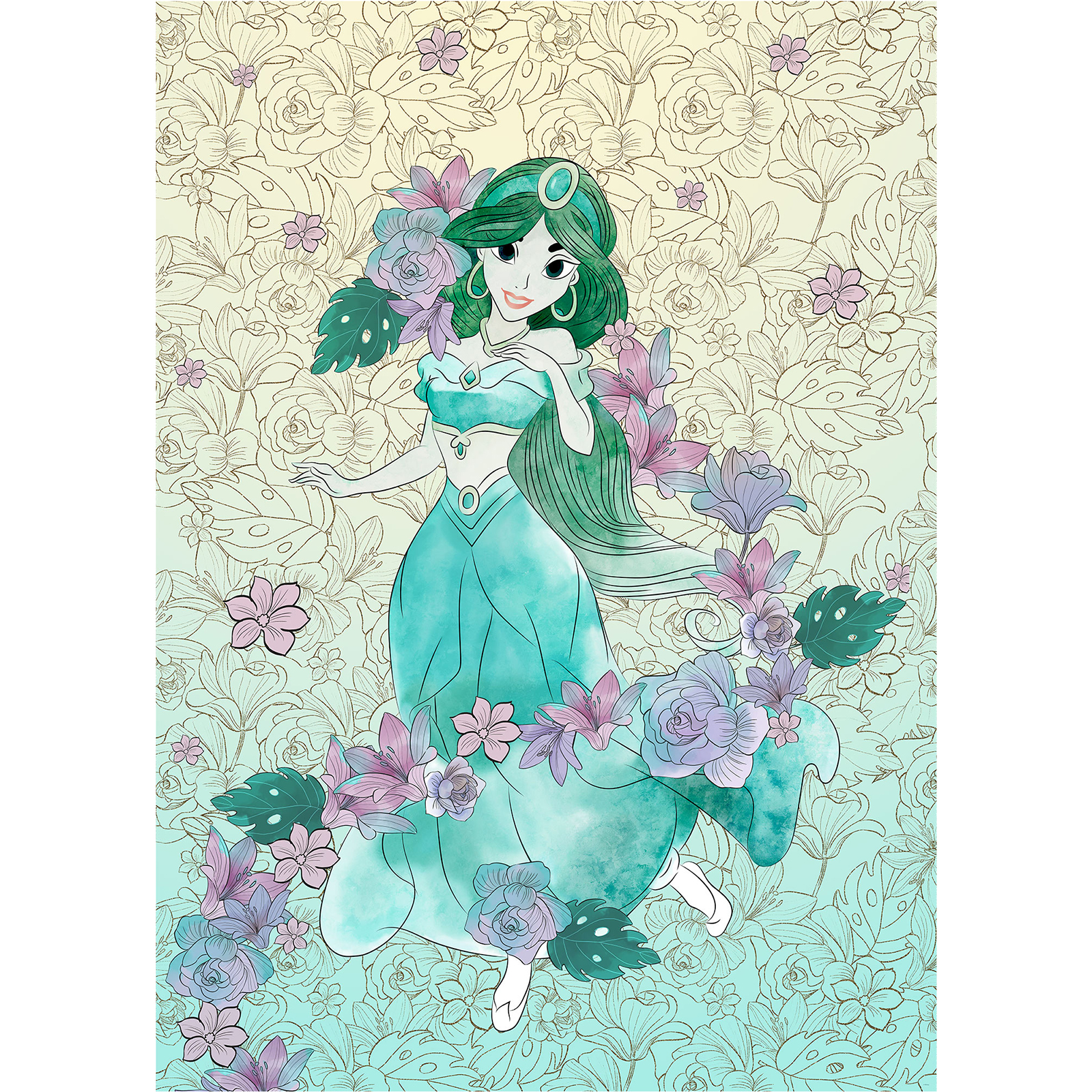 Vlies-Fototapete JASMIN PALE FLOWERS - blau-lila - 200x280 cm