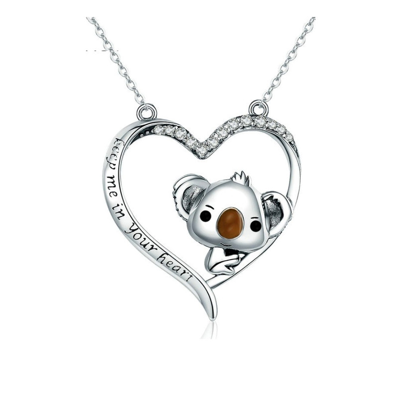 Pendentif Coeur de Koala orné de Cristal de Swarovski Blanc et Argent 925
