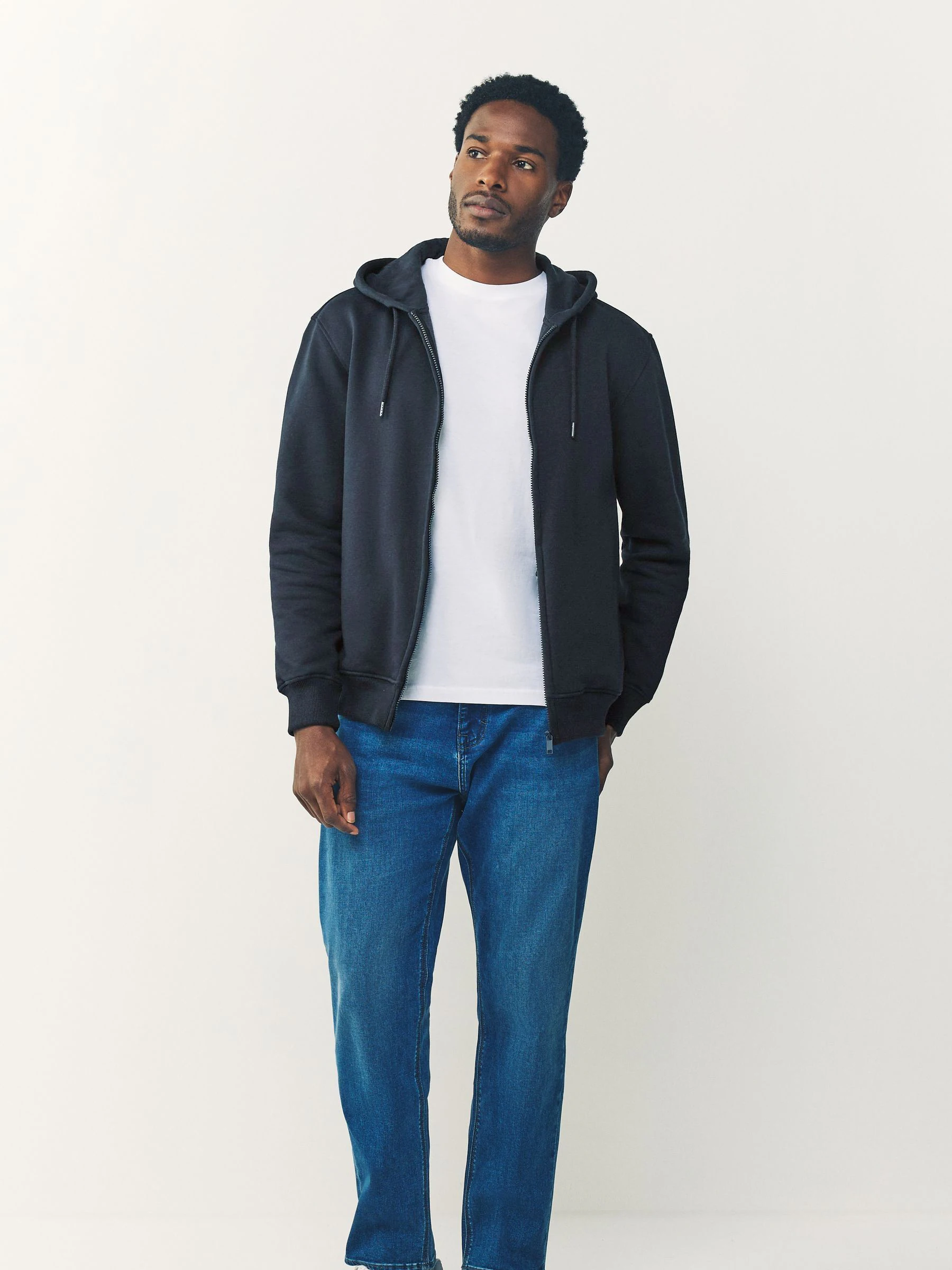 Donkerblauw - Cotton Rich Heavyweight Jersey Full Zip Hoodie