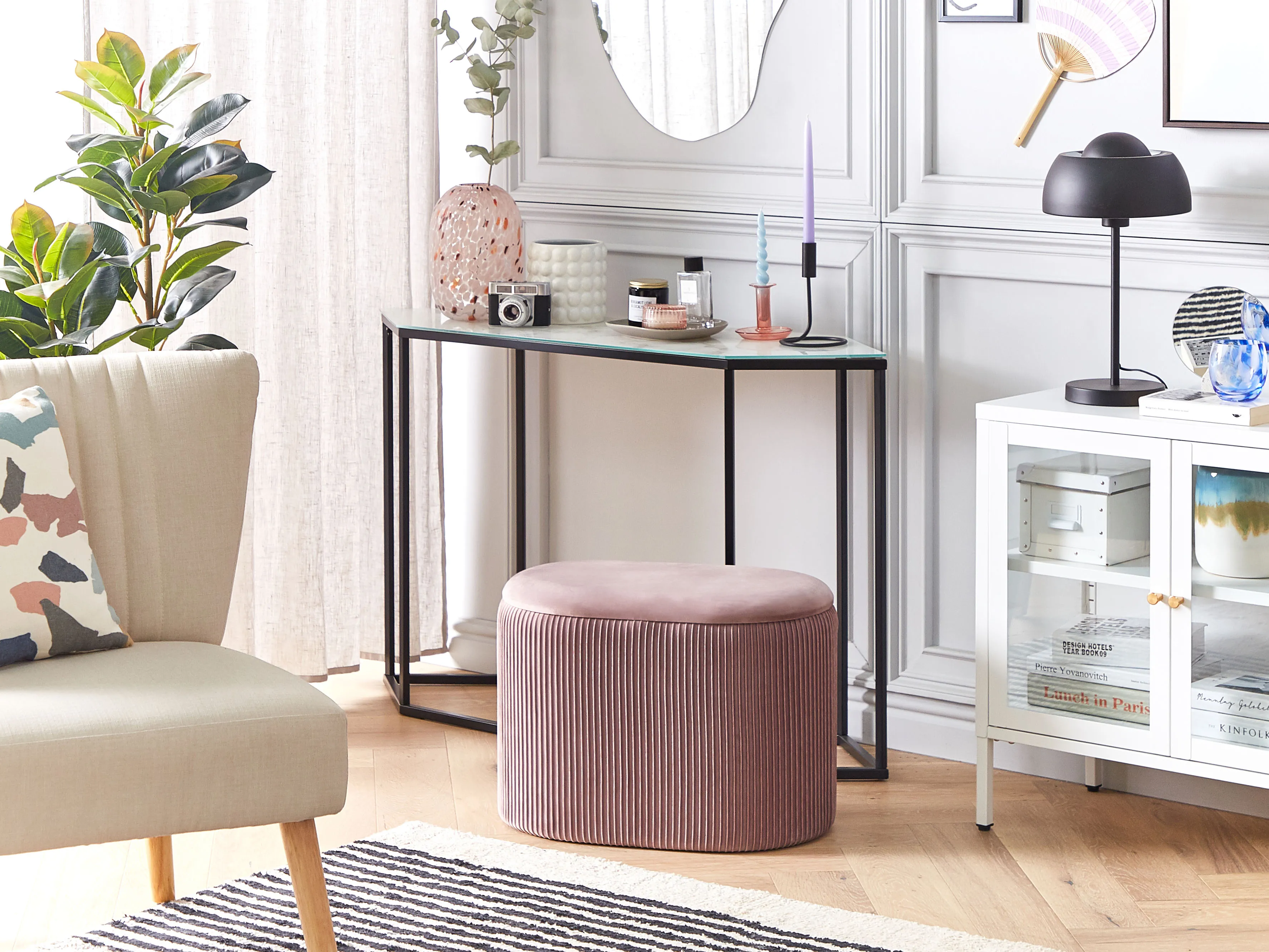 Poef met opbergruimte RICHLAND Fluweel Roze