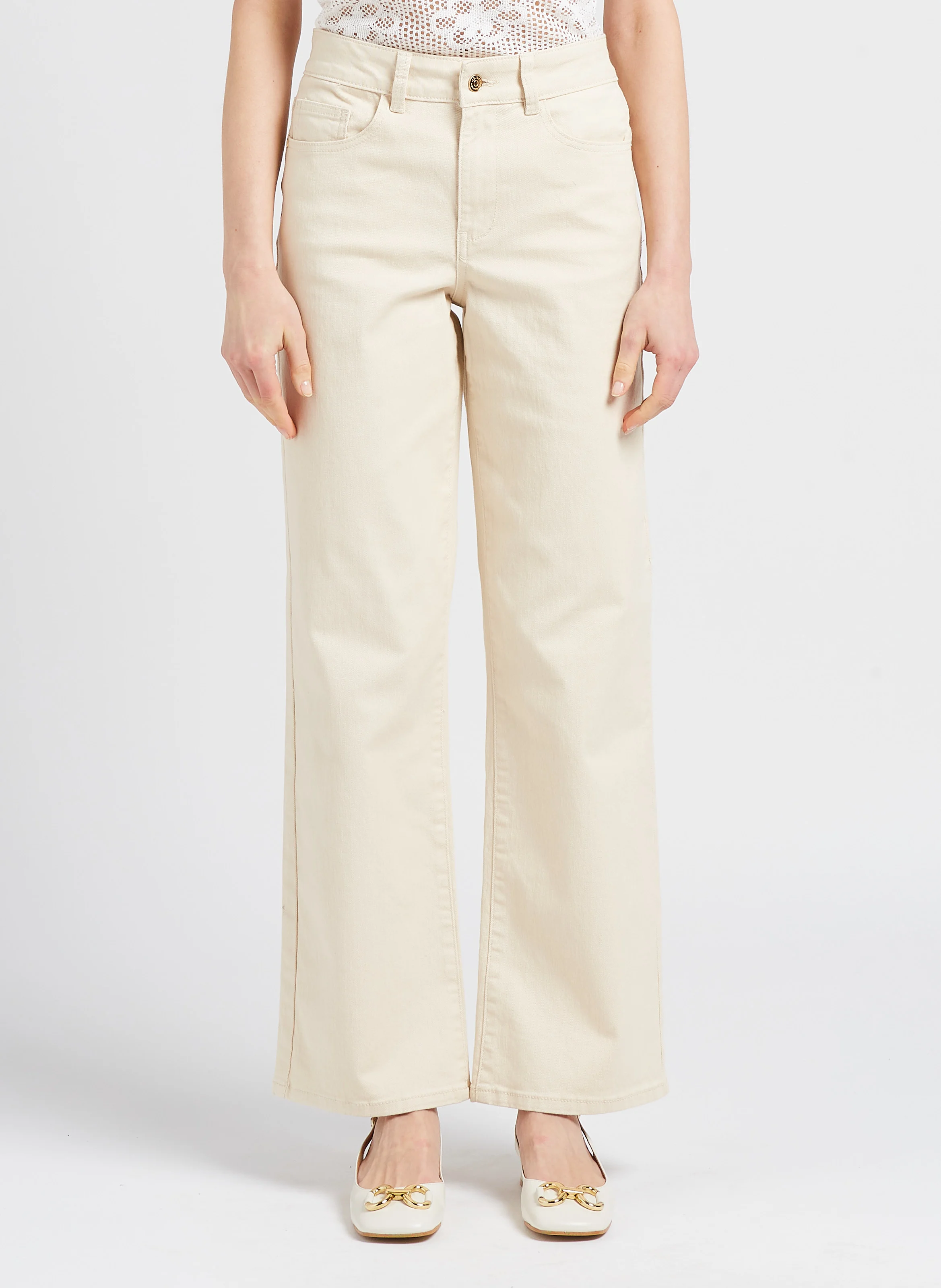 MARINA - Jean large en coton| Beige