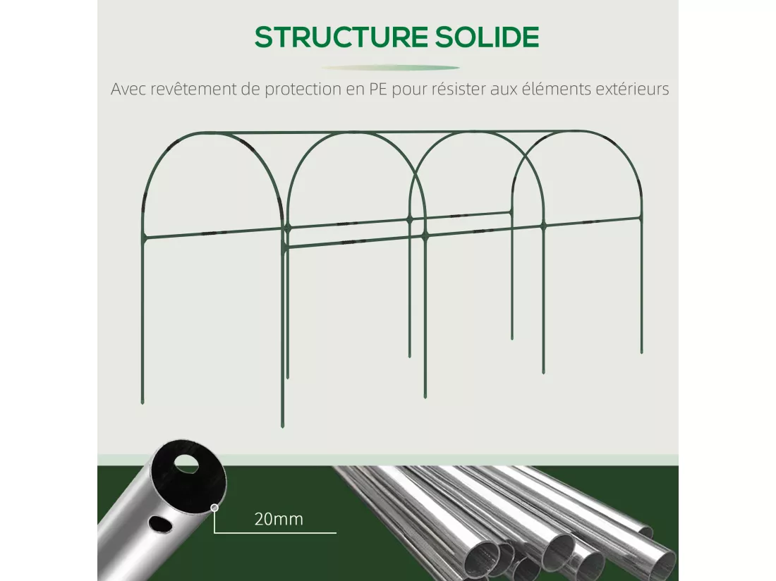Serre de jardin serre à tomates dim. 4L x 1,23l x 1,71H m acier thermolaqué vert PVC haute densité transparent
