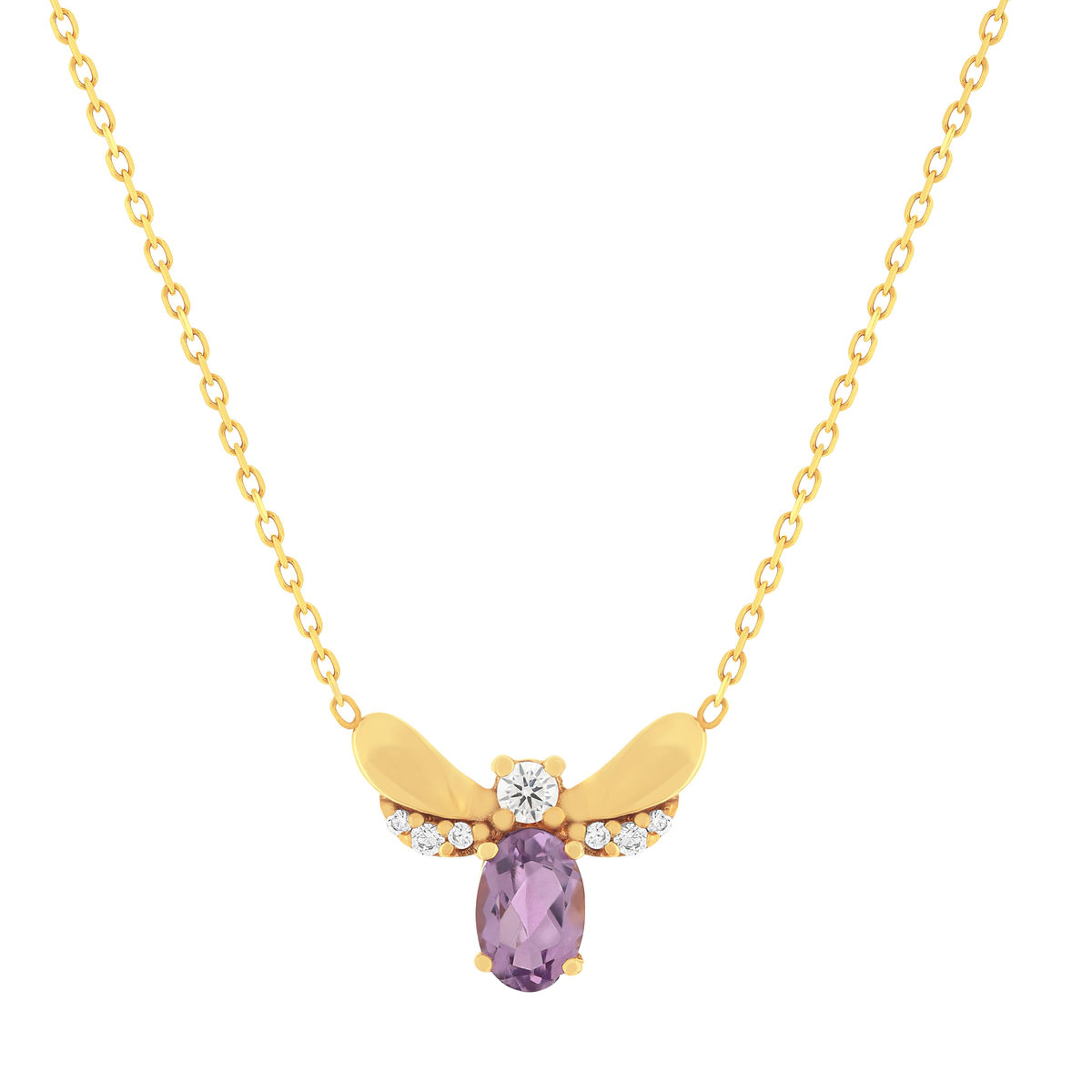 Collier or 375 jaune améthyste  et zirconias 43 cm