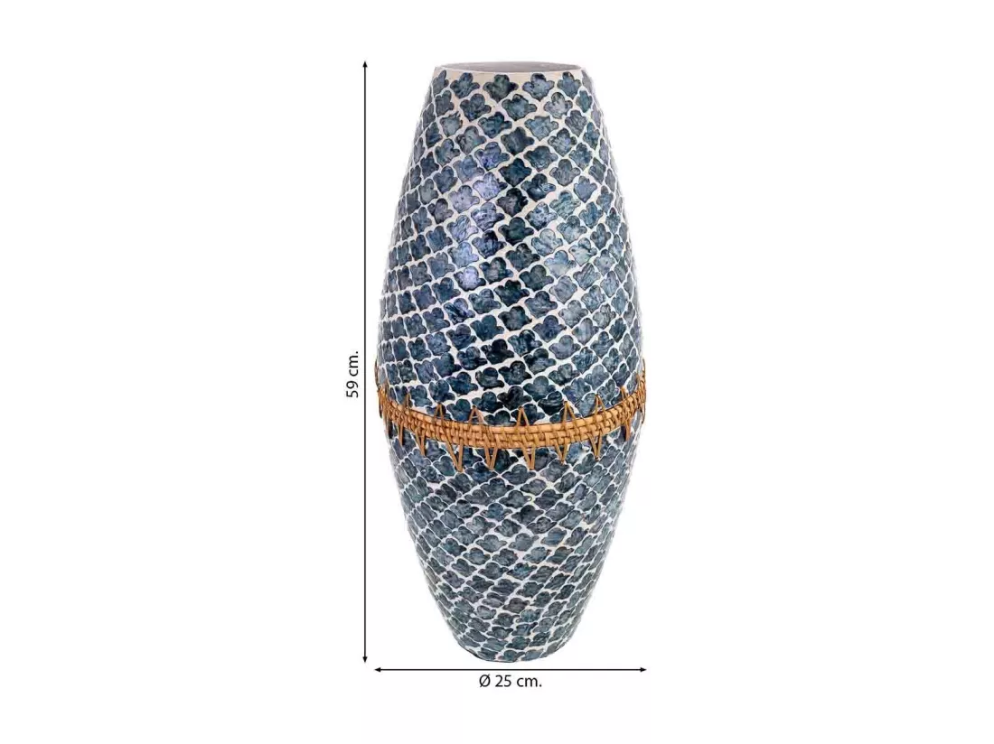 Vase en bois, capiz et rotin gris D25x59h cm