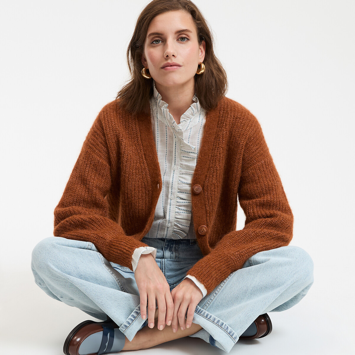 COLEÇÃO LA REDOUTE<br>Camisa listrada com gola vitoriana, assinatura CHARLENE