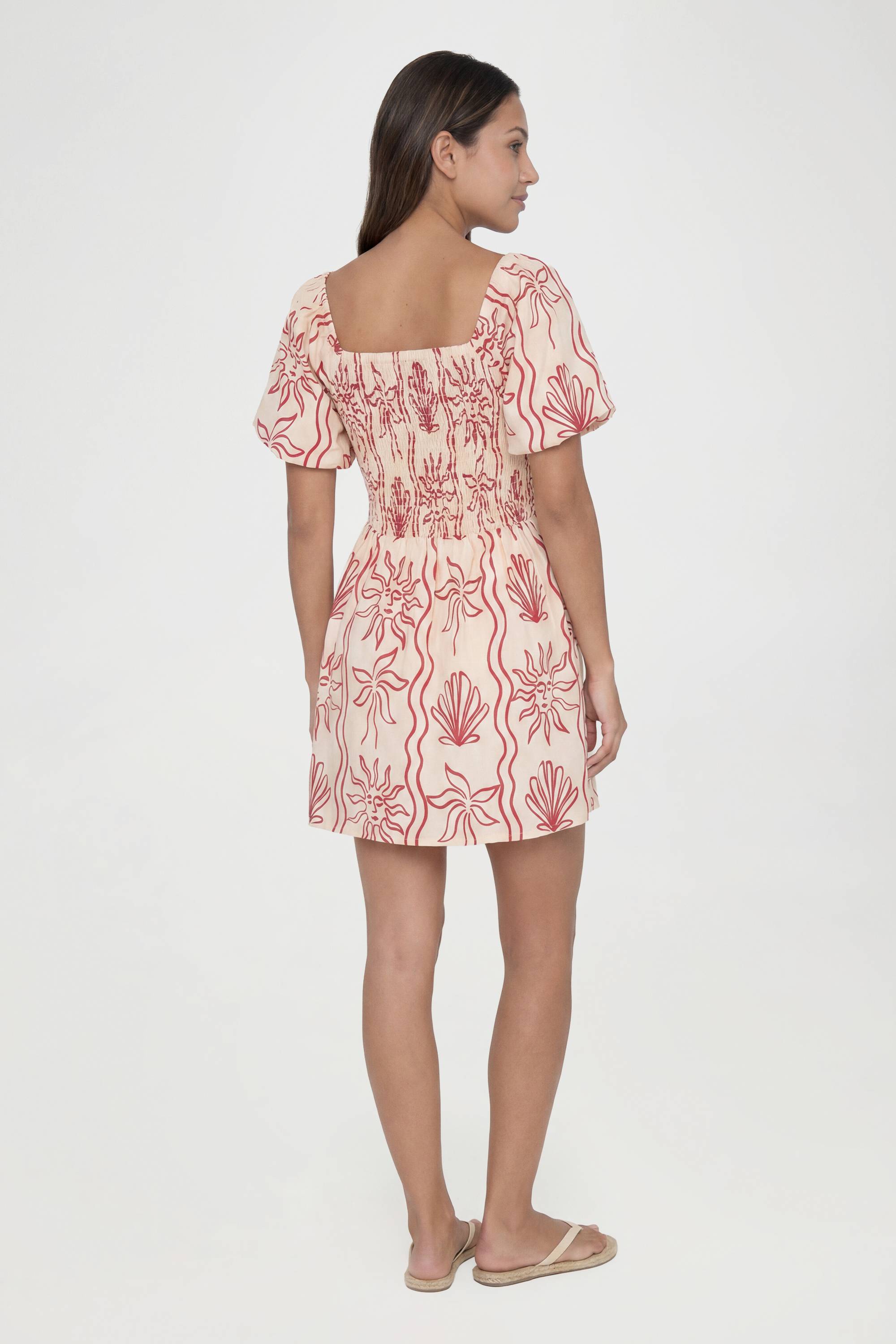 boohoo Robe Courte À Imprimé Coquillages Effet Lin Avec Manches Volumineuses