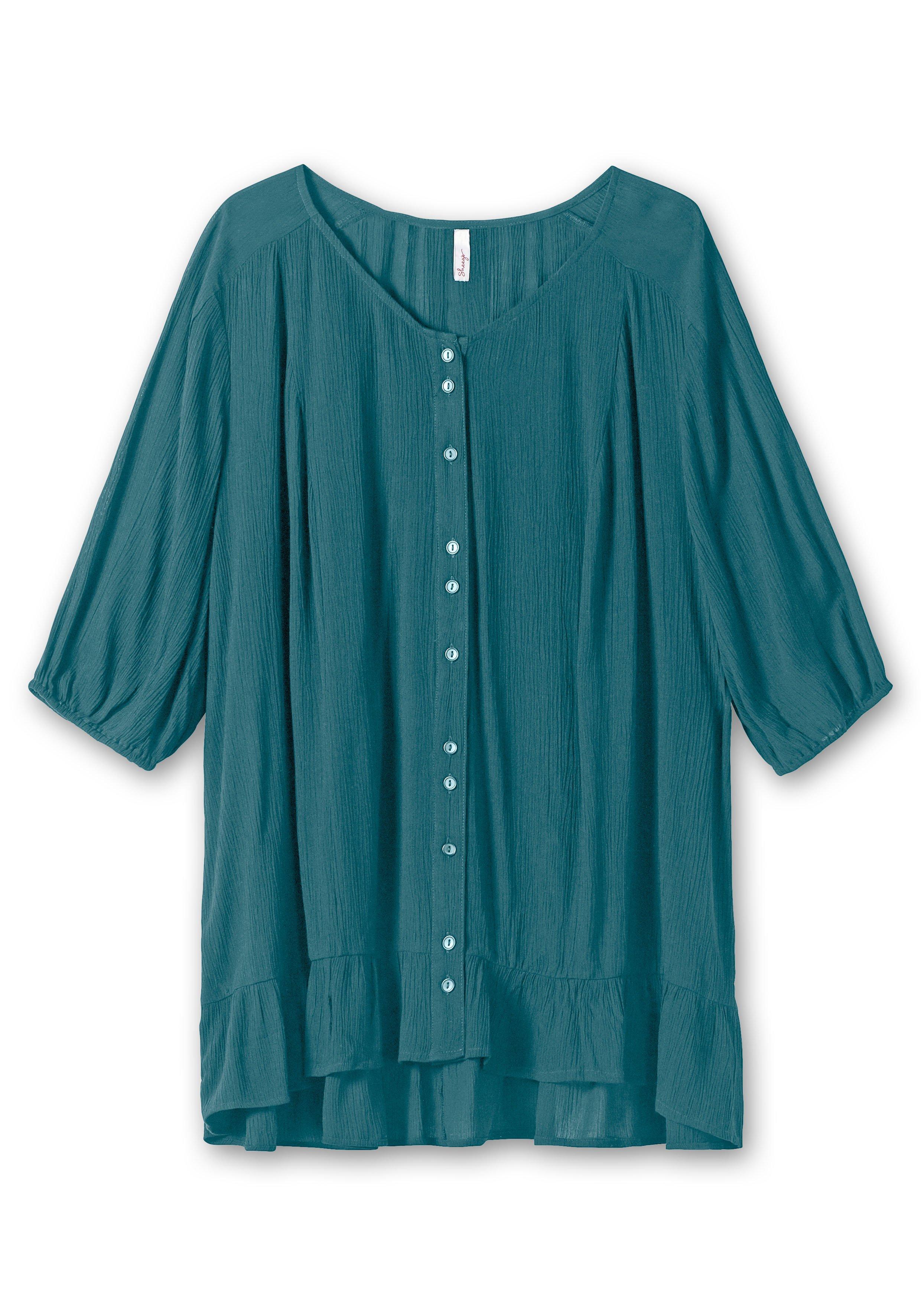 Bluse aus Crêpe, mit Volants am Saum