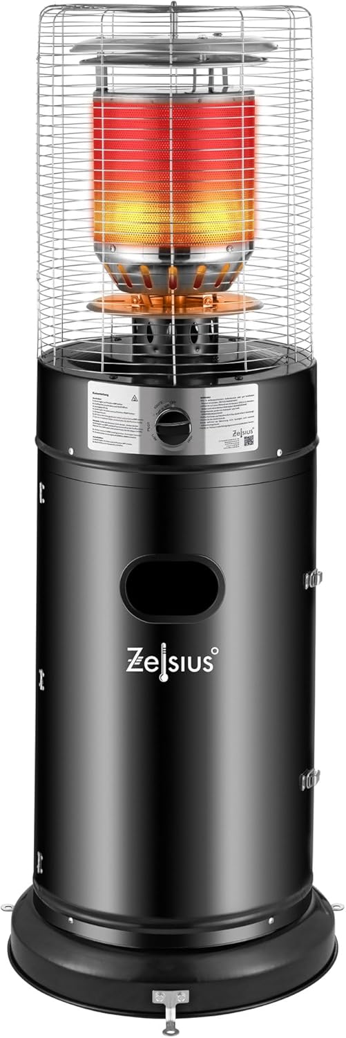 Zelsius Gas Heizstrahler 'Zermatt' | 11 kW, Ø 46cm x (H) 137 cm | Terrassenheizstrahler außen, Terrassenheizung, Outdoor Heizpilz Gas, Heizstrahler Terrasse, Gasheizpilz für Terrasse Balkon und Garten