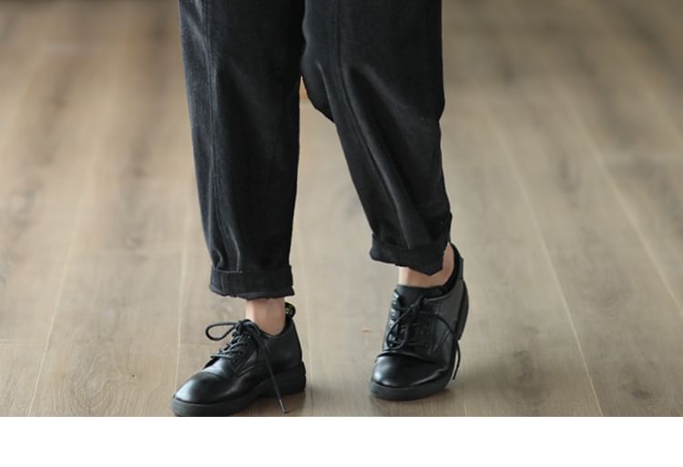 Katoen & Casual - Elastische taille, effen corduroy baggy broek