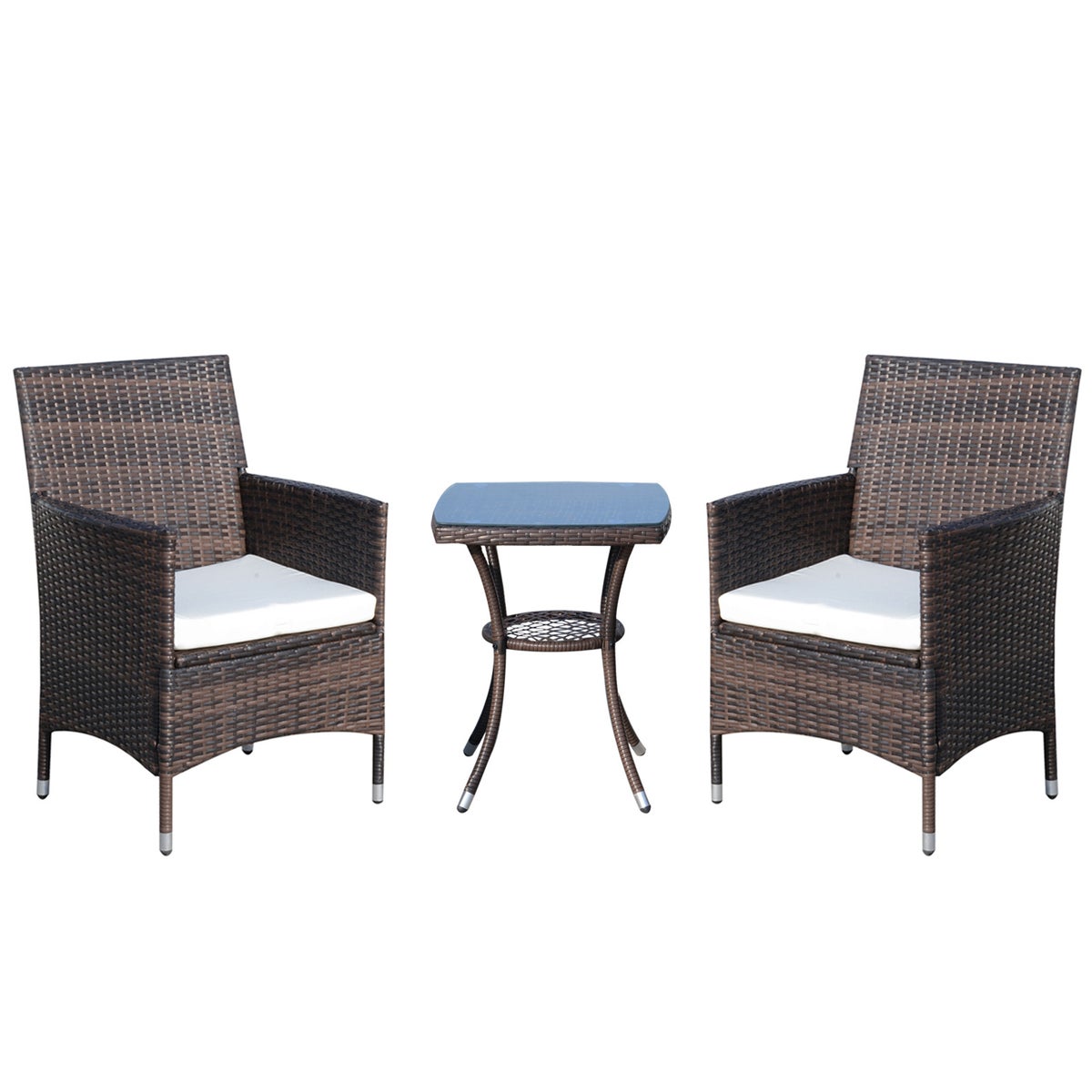 Outsunny 3-delige tuinset, B60 x D58,5 x H89,5 cm, metaal, PE-rotan, polyester, schuim, bruin