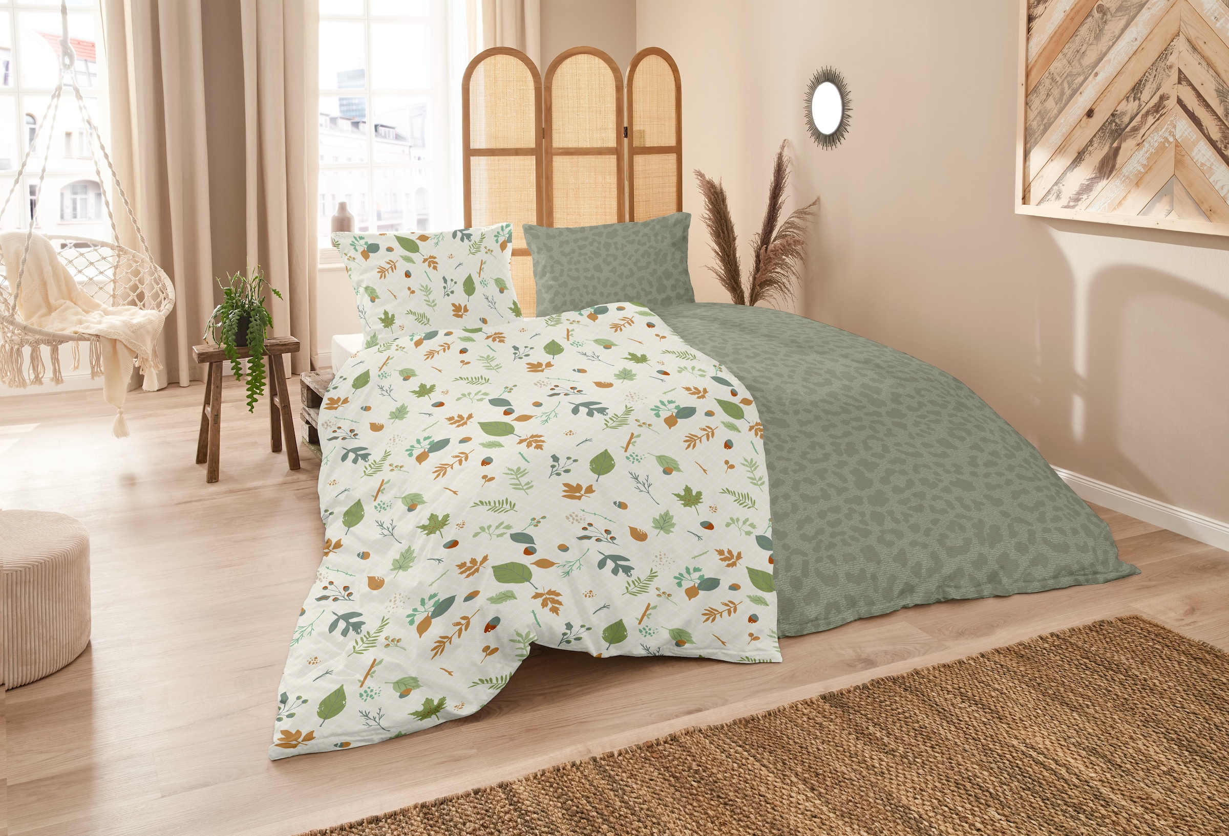 Primera Bettwäsche »Biber-Bettwäsche Branches« 2 Stk. tlg. mit floralen Motiven