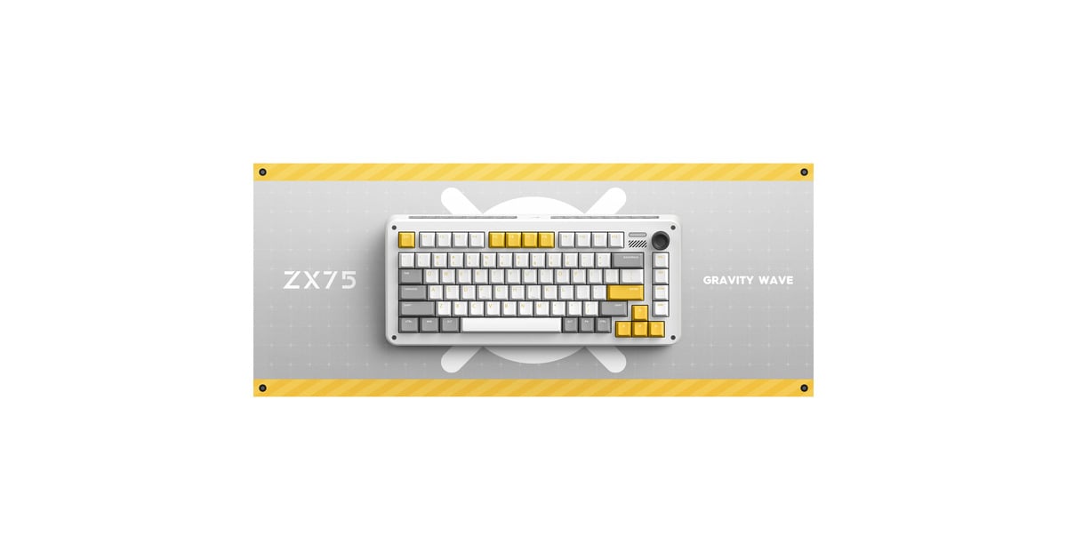 IqunixZX75 Gravity Wave Wireless Mechanical Keyboard, gaming toetsenbord  (Grijs/geel, US lay-out, Gateron Red, RGB leds, 75%, Hot-swappable, Double-shot PBT, 2.4GHz | Bluetooth 5.1 | USB-C)
