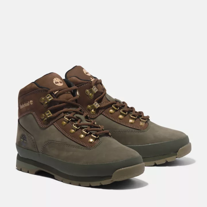 Bota de couro Euro Hiker masculina na cor verde-escura