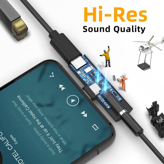 USB-C til 3,5 mm adapter til hovedtelefoner og oplader Sort