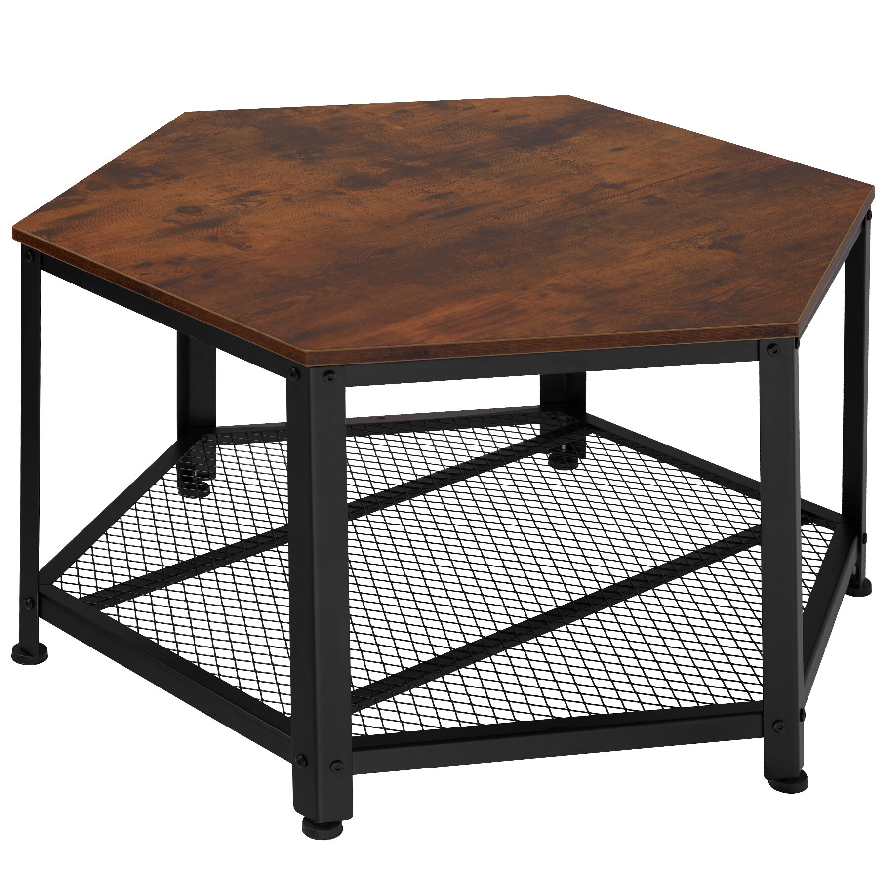 tectake® Couchtisch, Industrial Style, sechseckig mit Gitterablage, 86,5 x 75 x 46,5 cm