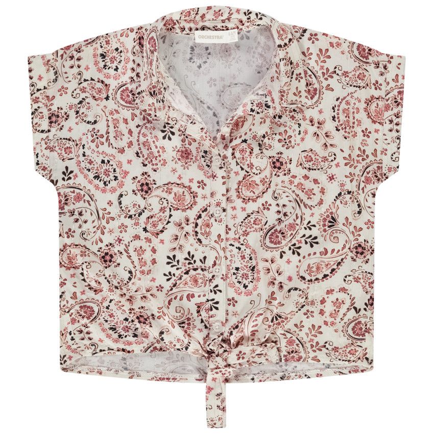 Chemise manches courtes forme boîte imprimé fantaisie pour fille - Ecru