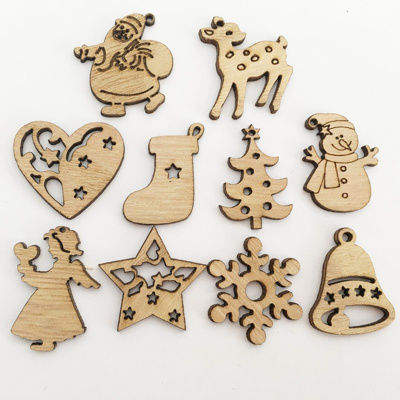 (50er Set) Christmas Deko Holz Weihnachts Tischdekoration Glocke / Stern / Engel - Braun