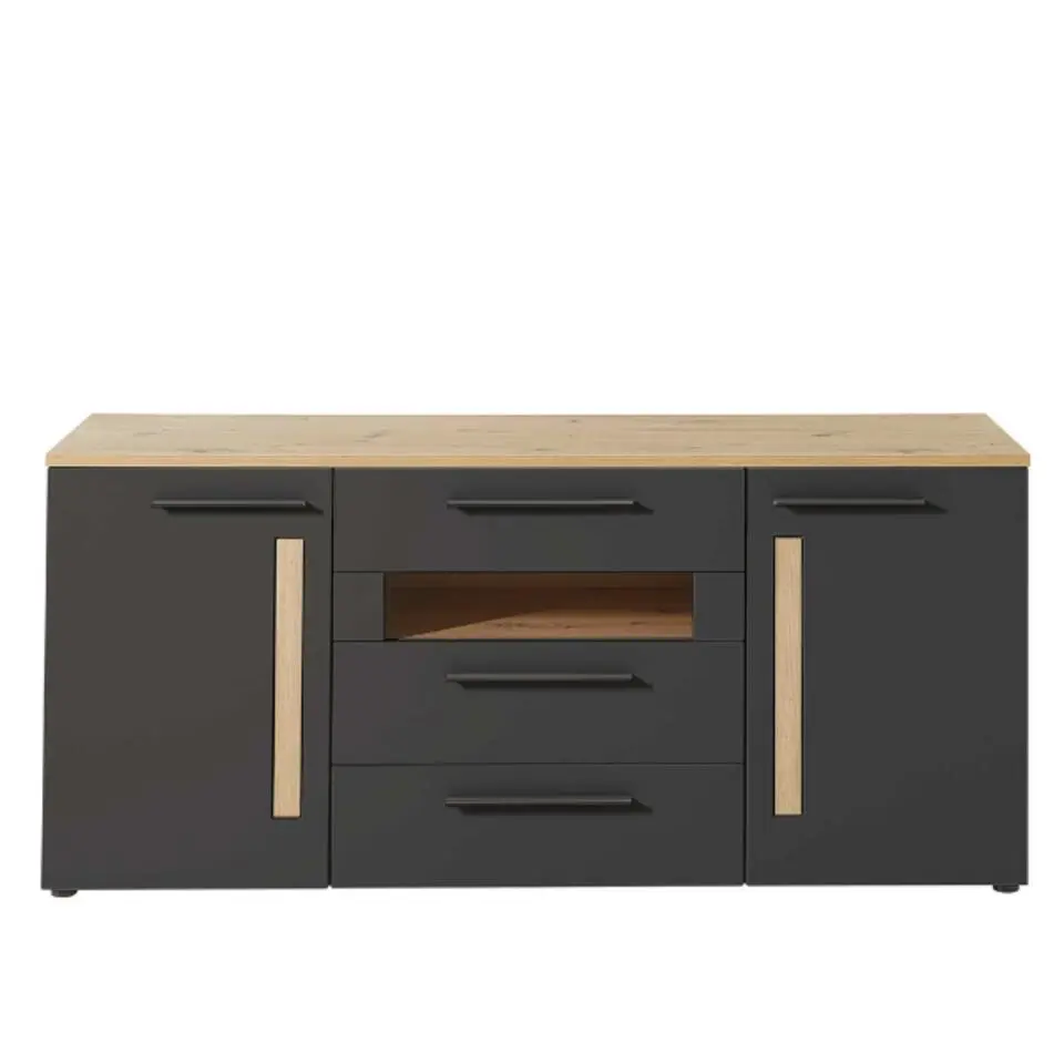 Dressoir Lorna 2 deuren & 3 lades - antraciet/eik