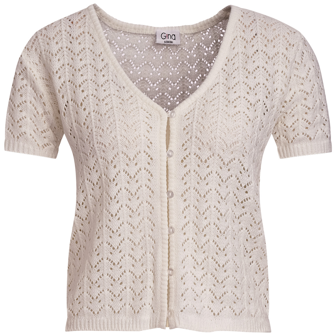Gina Damen Strickjacke mit Ajour-Muster cremeweiss