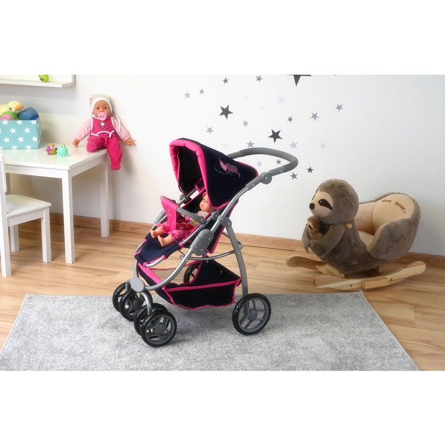 knorr toys® Puppenwagen Coco - flying hearts blue pink blau