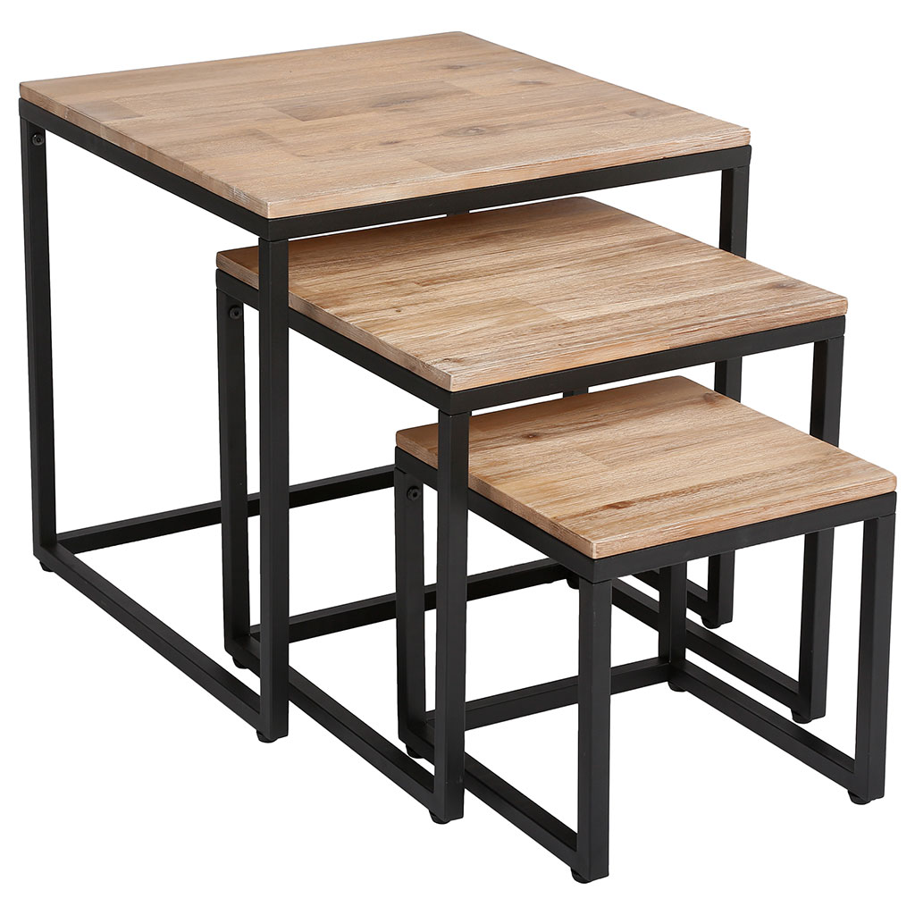 Table d'appoint style industriel EDENA métal et acacia 50x50cm - ATMOSPHERA