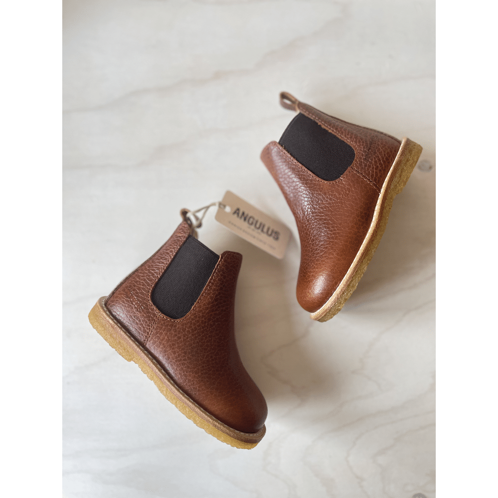 Angulus - Classic Chelsea Boot Elastic and Zipper - Medium Brown
