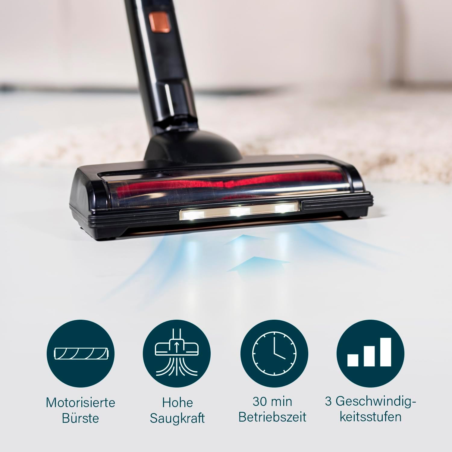 Princess Dynamic Storm – Leistungsstarker bürstenloser Motor – Hygienische Behälterentleerung – 30 min kabellos reinigen – Bürste mit LED-Licht – Parkmodus – Handstaubsauger-Modus –39390