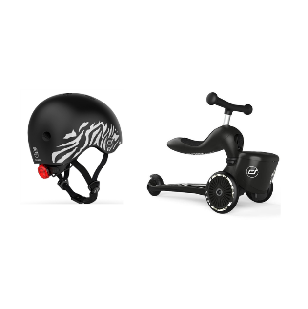 Scoot & Ride - Highwaykick 1 + Cykelhjelm Lifestyle - Zebra (Bundle)