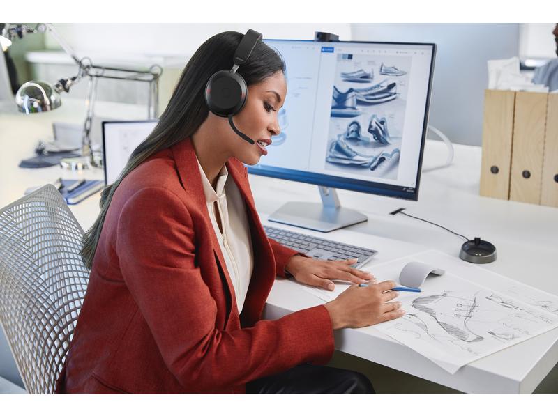 Jabra Headset Evolve2 75 Duo MS Schwarz, USB-C, inkl. Lades Erstklassige Soundtechnik für branchenweit führende Sprachqualität