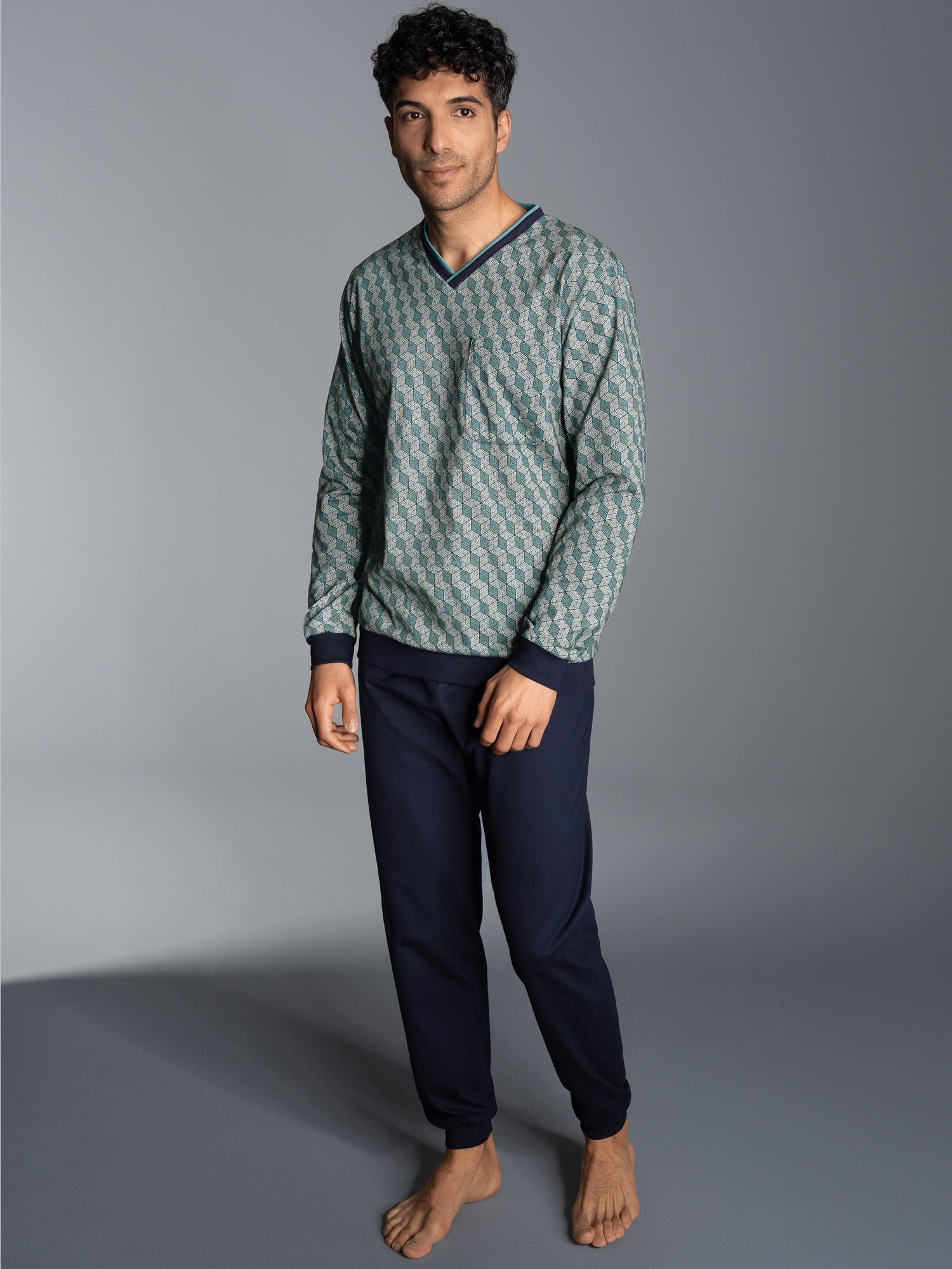 Schlafanzug mit Allover Würfel-Print Navy