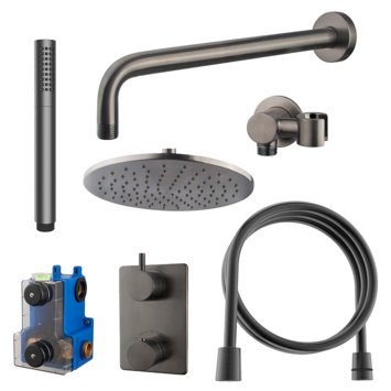 Marho Valdra regendouche set inbouw met thermostaatkraan 25 cm gun metal