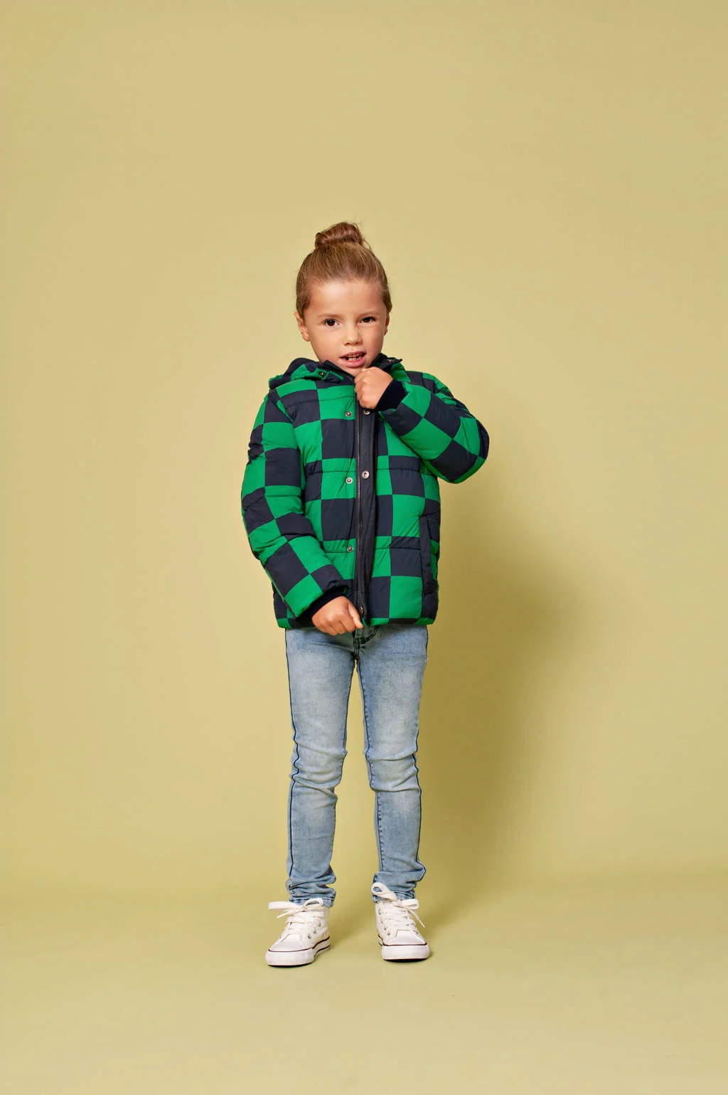 Stains&Stories geruite gewatteerde winterjas groen/donkerblauw