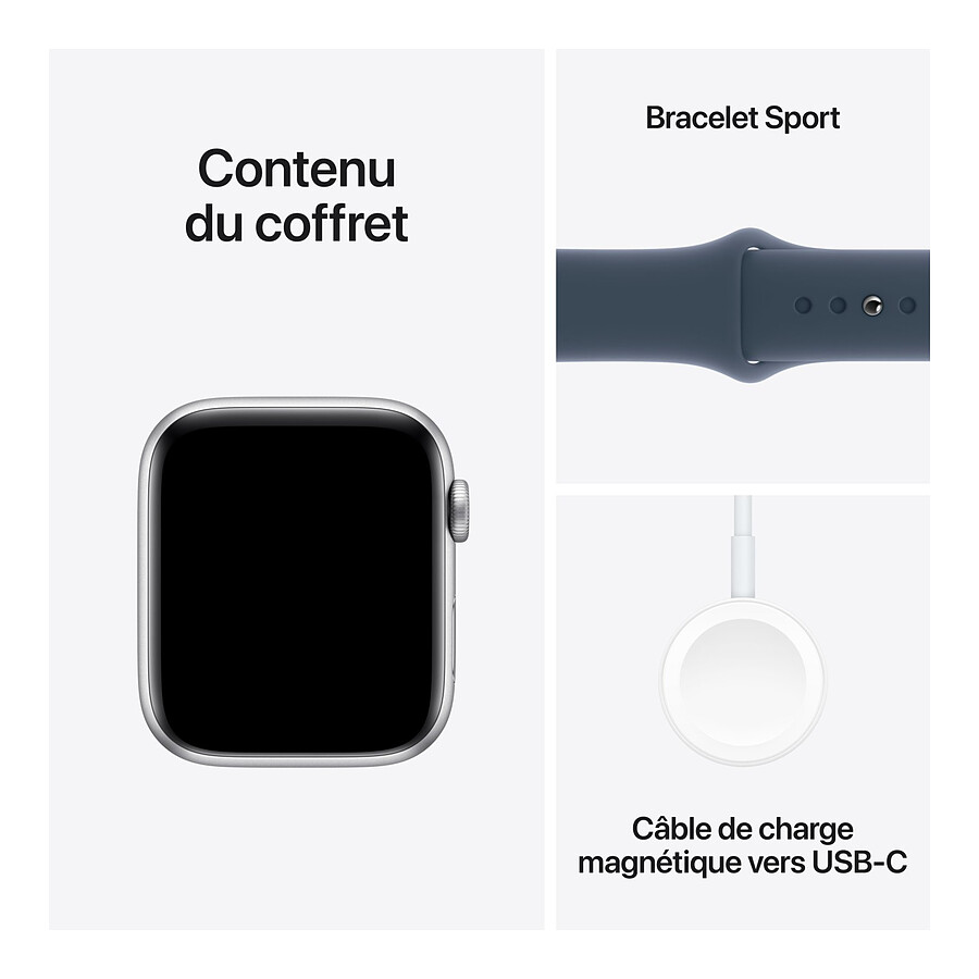 Apple Watch SE GPS (2023) (Argent - Bracelet Sport Band Bleu) - 44 mm - Taille S/M