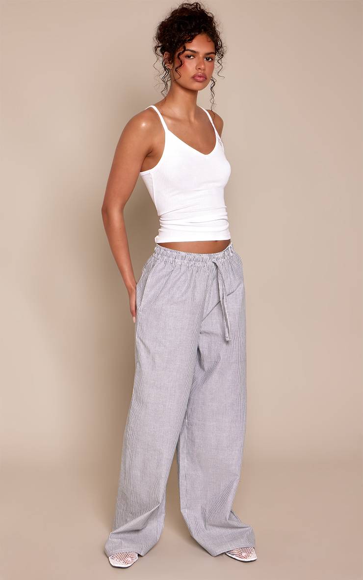 Bleu Marine Pantalon Rayé Tissé À Cordon De Serrage