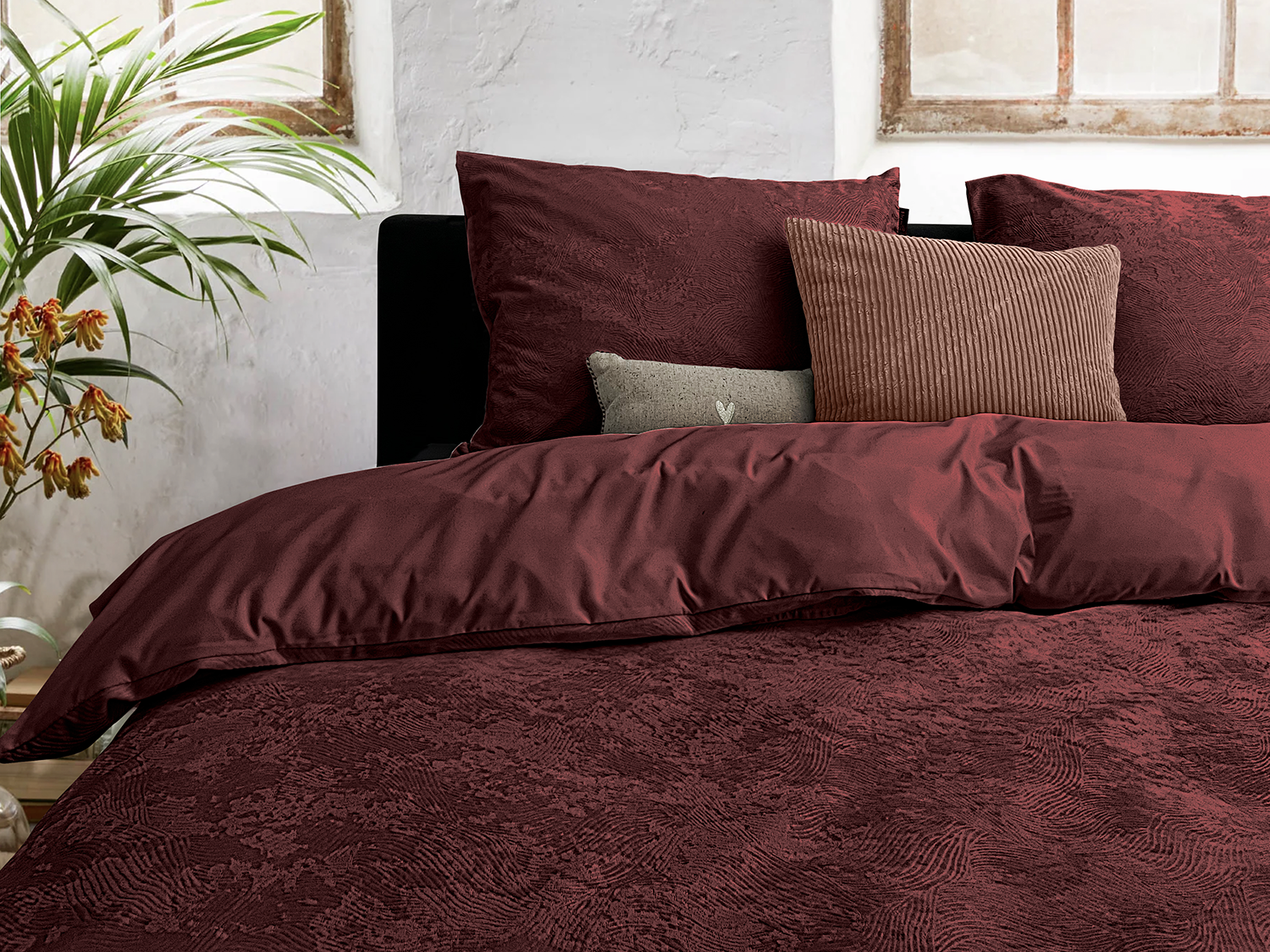 Eleganzzz Dekbedovertrek 3D Embossed Velvet Wave - bordeaux