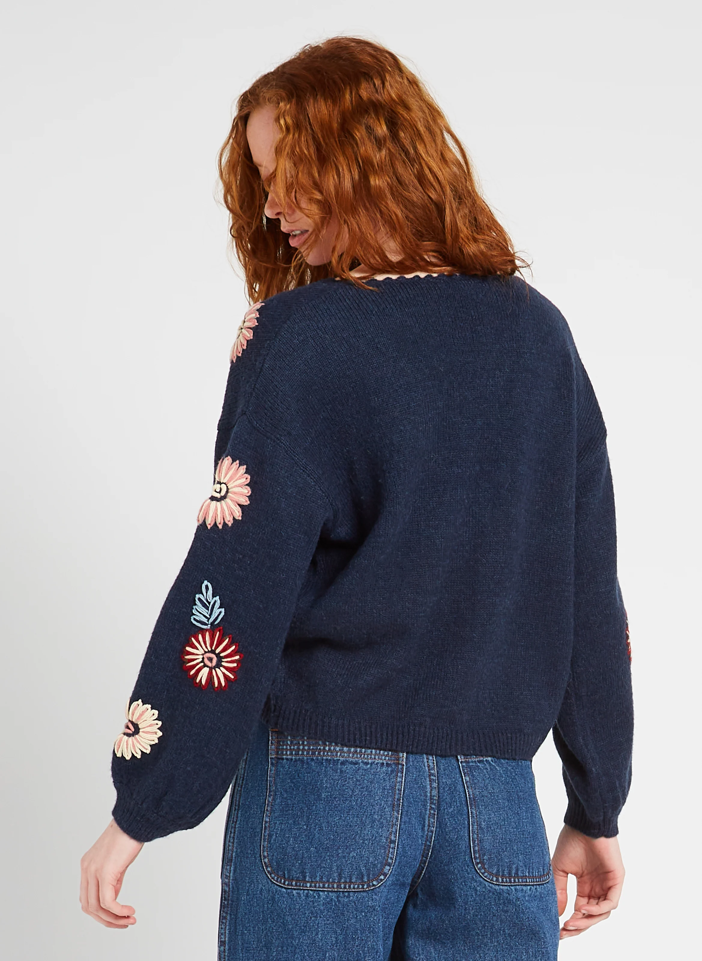 LUMIA - Cardigan col Và motif floral | Bleu