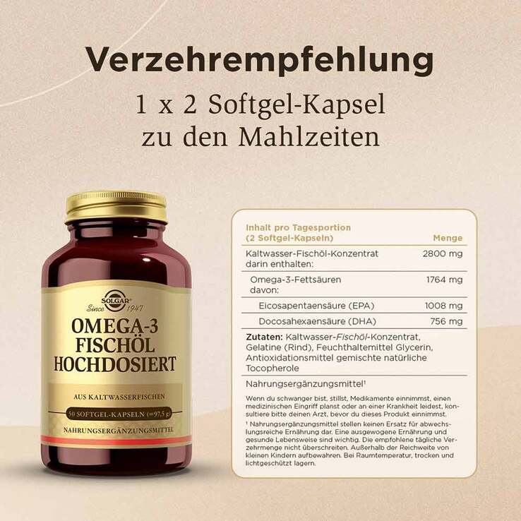Solgar Omega-3 Fischöl hochdosiert Kapseln, 50 St