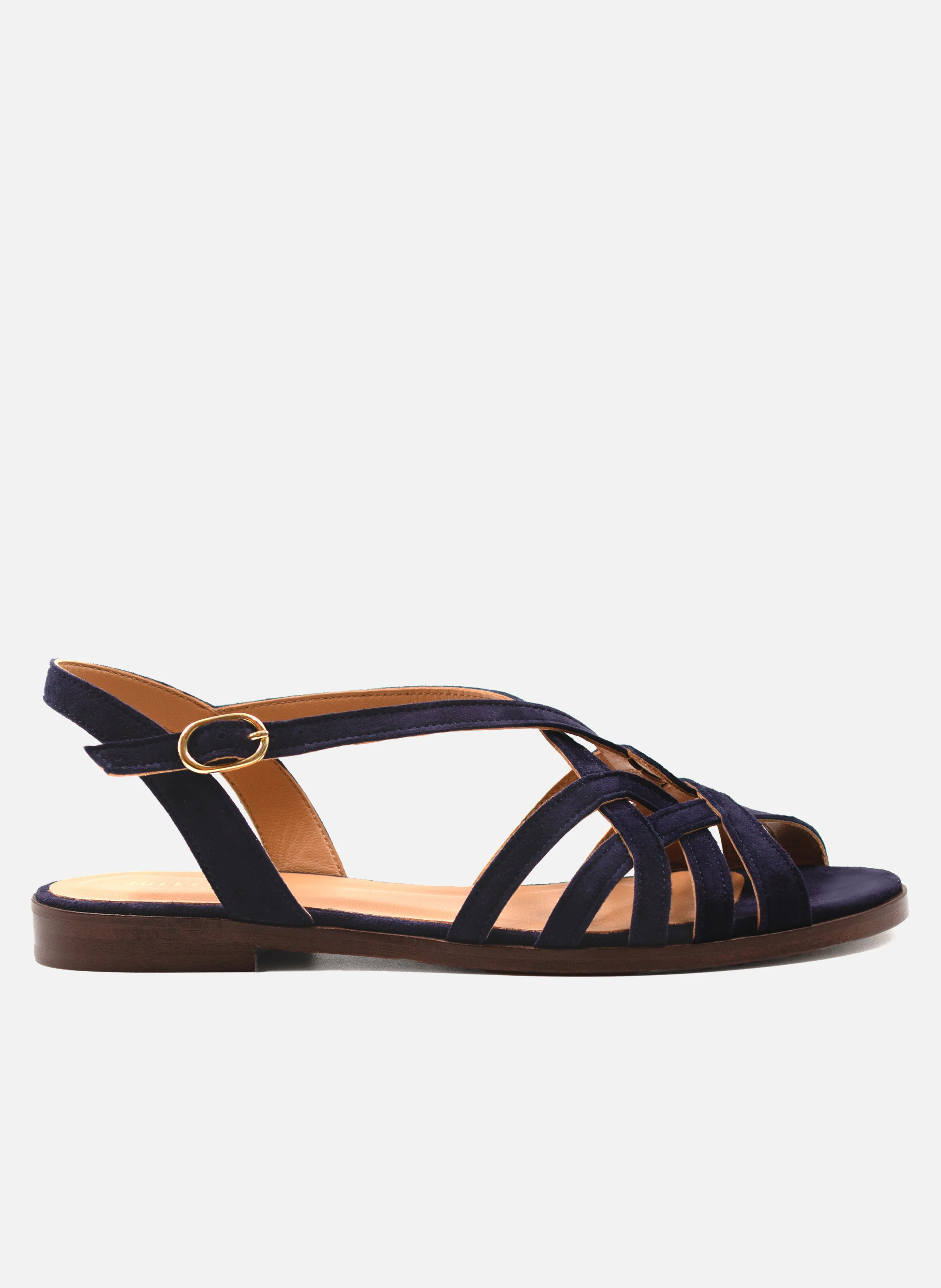 Sandales plates brides cuir daim | Bleu