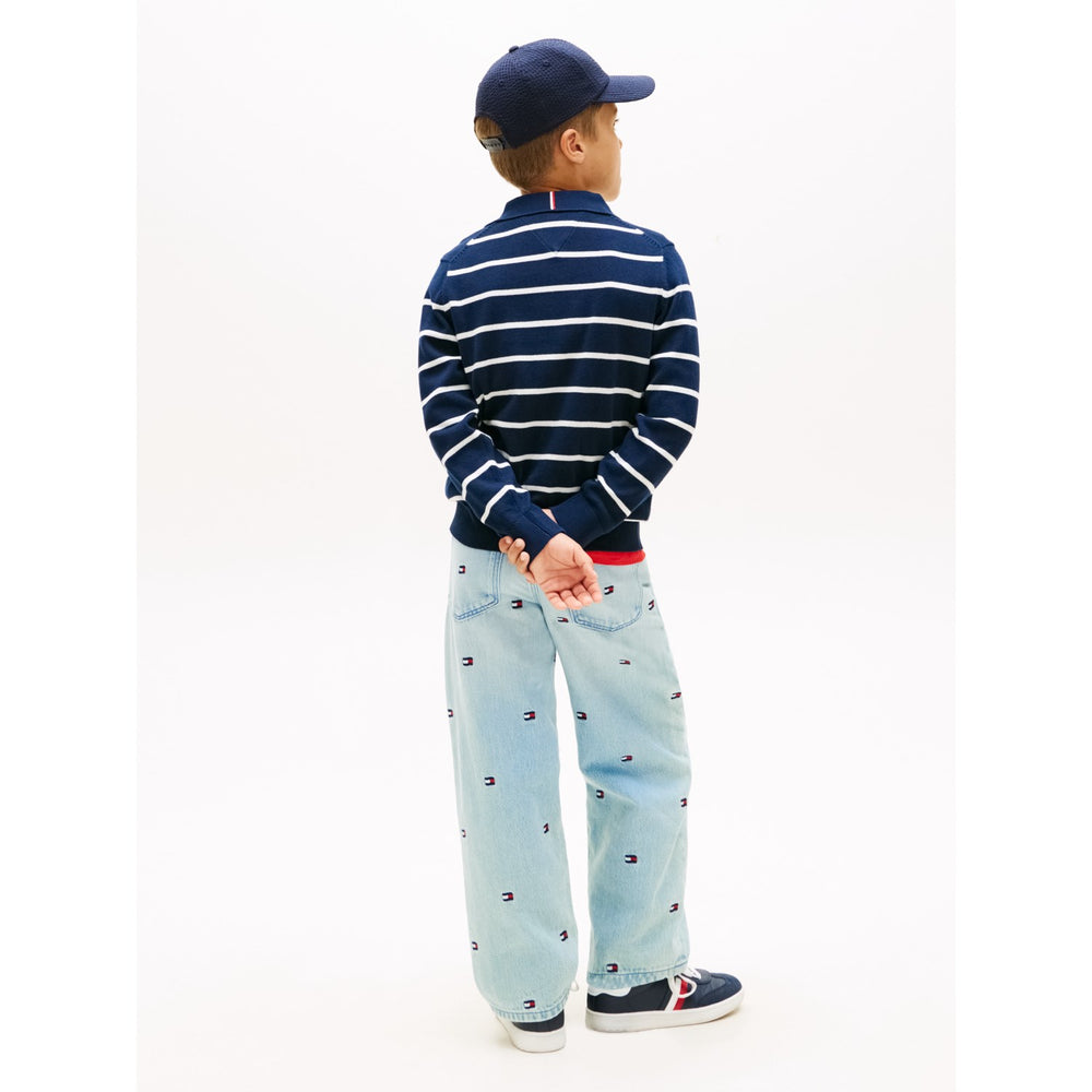 Køb Tommy Hilfiger Dark Night Navy Stripe Polo Krave Sweater Ls