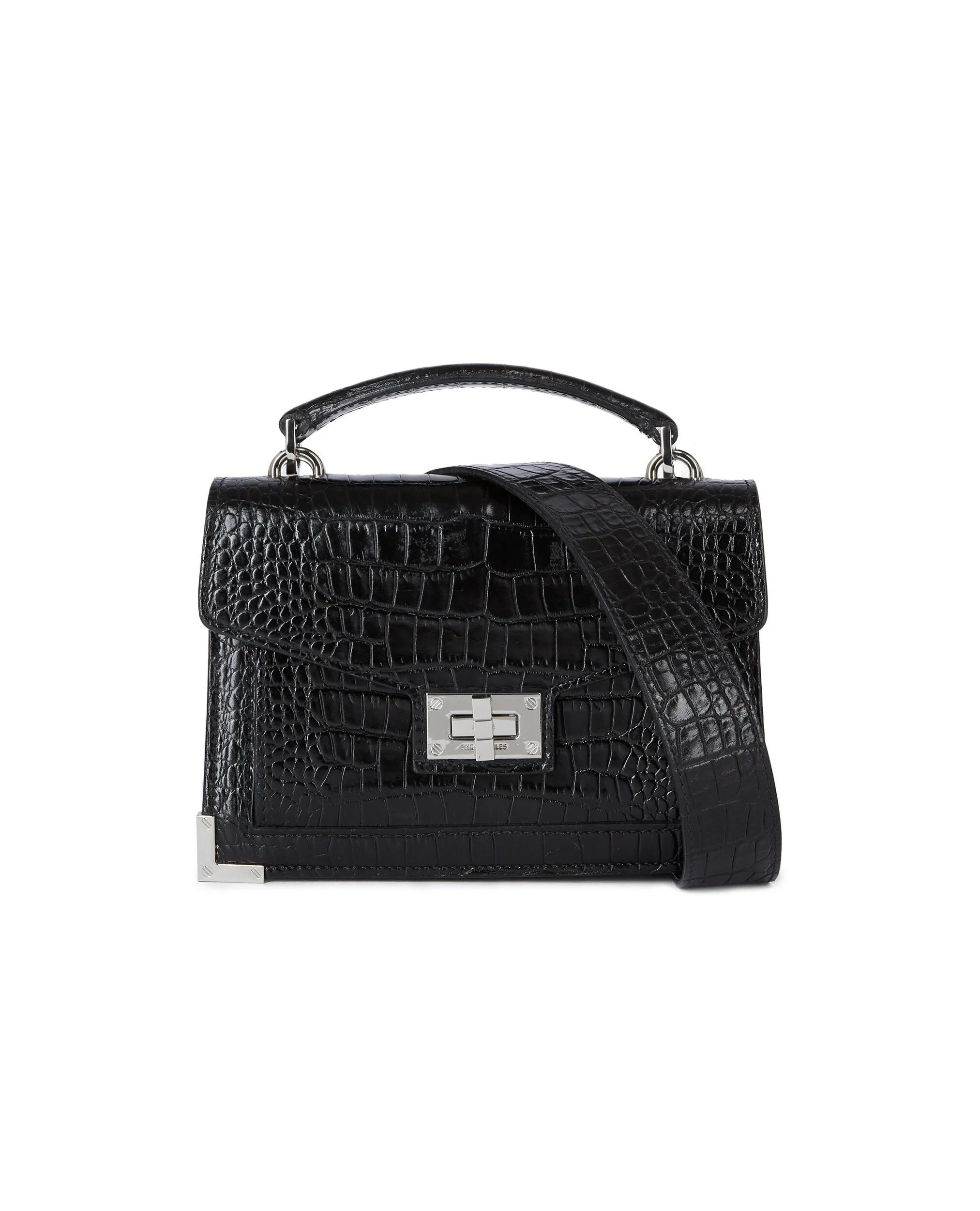 Sac Emily small effet crocodile en cuir noir