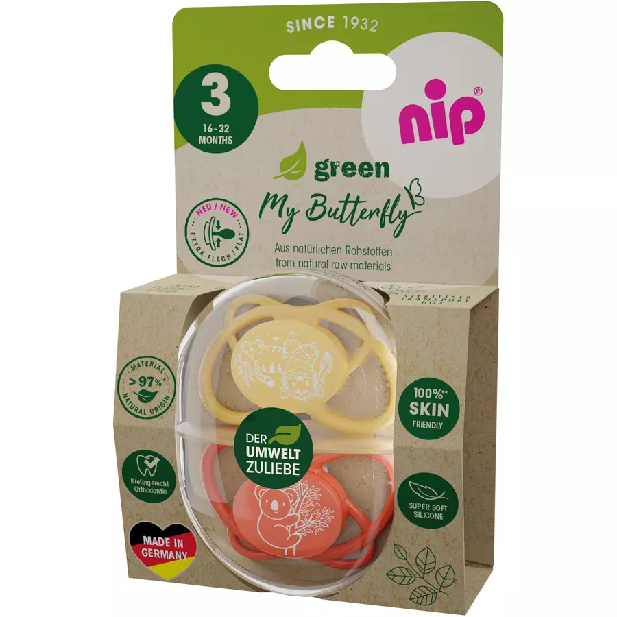 nip® Schnuller My Butterfly Green, Größe 3 (16-32 Monate), Silikon Orange