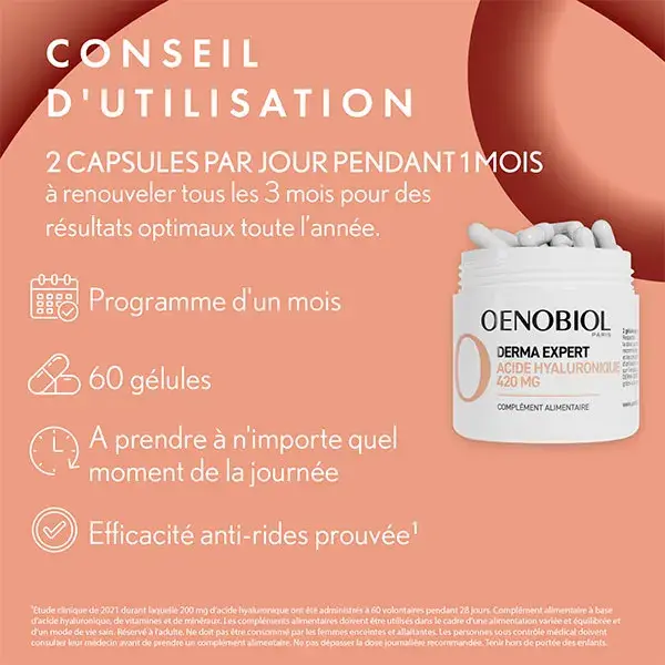 Oenobiol Complément Alimentaire Derma Expert Acide Hyaluronique Ride 60 Gélules