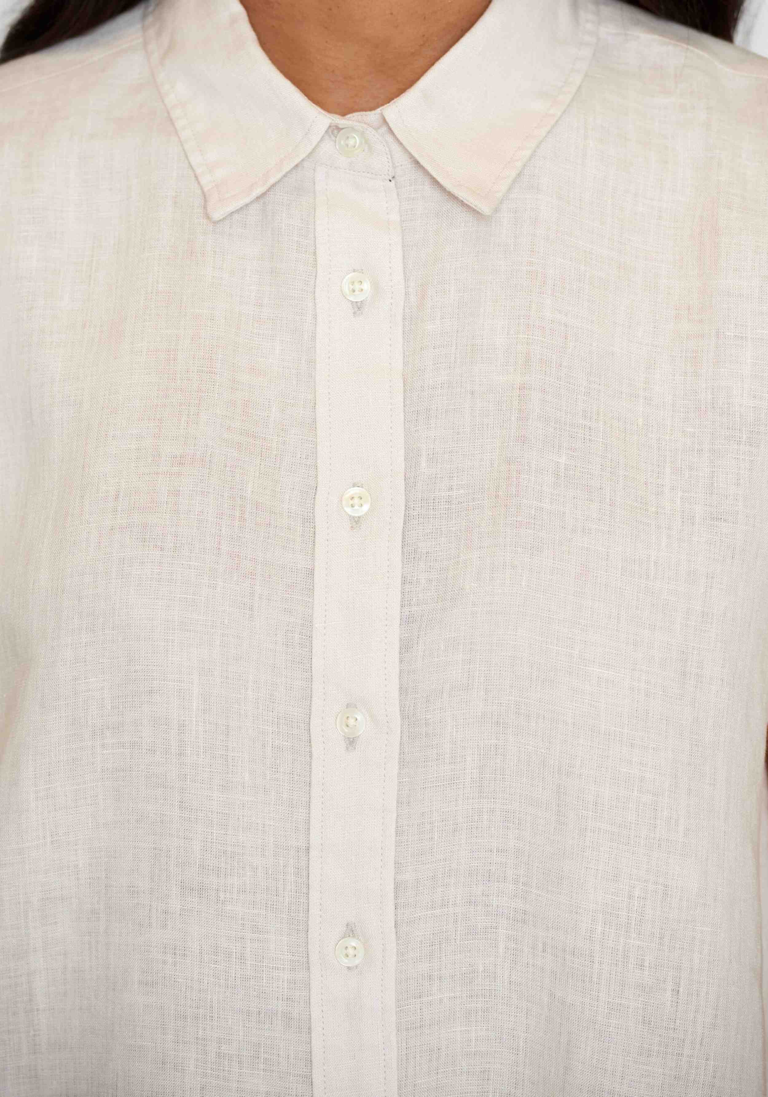 Knowledge Cotton Apparel Hemdbluse Aster Fold Up SS Linen Shirt Light Feather Gray