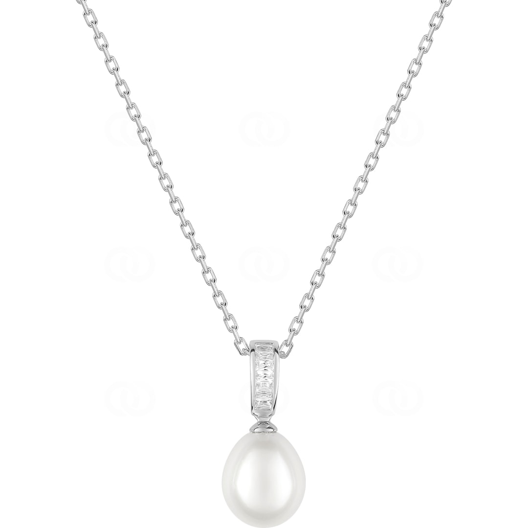 Collier mit Anhänger 925 Silber rhodiniert mit Kunstperle & Zirkonia
