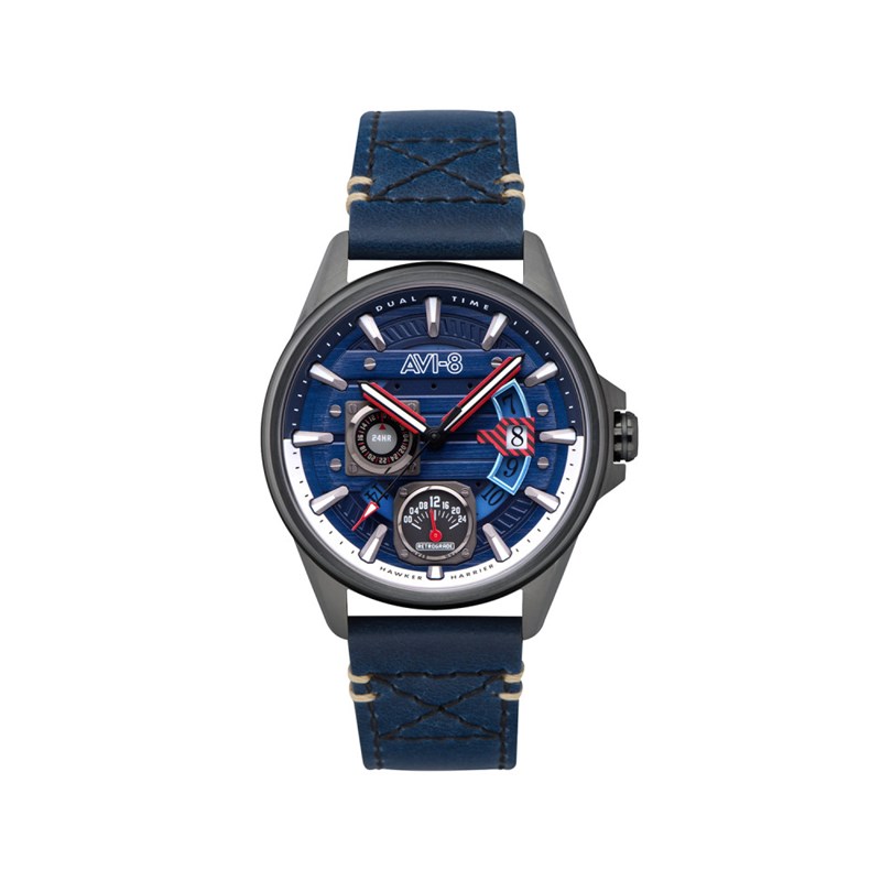 Montre Homme AVI-8 quartz - Bracelet cuir véritable de vachette - Multifonctions avec date - Hawker Harrier