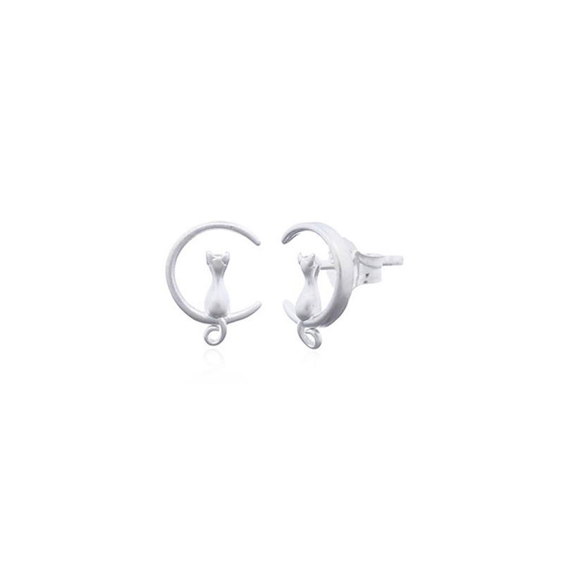 Puces en argent forme lune et chat