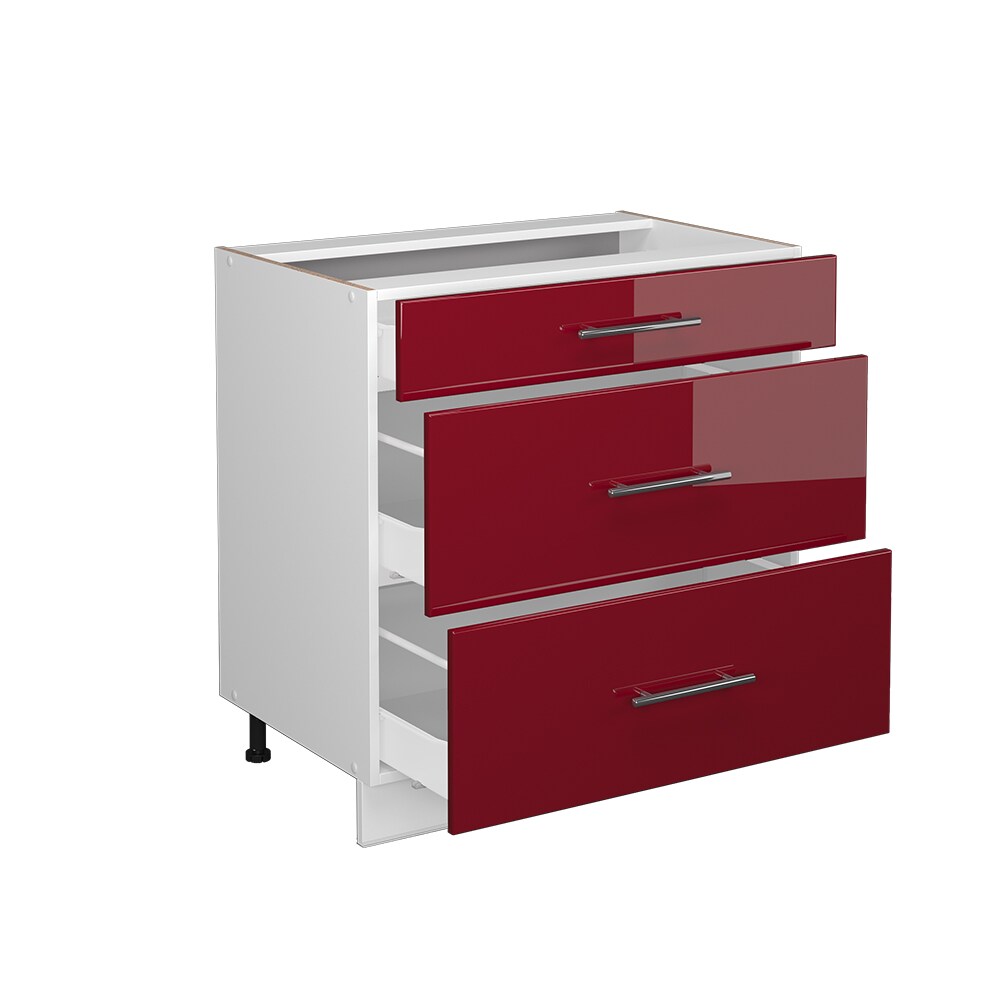 Vicco Schubladenunterschrank Küchenschrank Küchenmöbel Fame-Line Weiß Bordeaux Rot 80 cm modern Hochglanz Küche Einbauküche Drehtür Blende Schublade Küchenunterschrank Küchenzeile