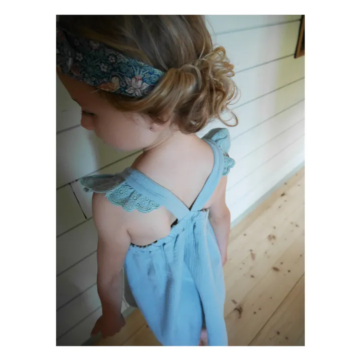 La Petite Collection Robe à Bretelles Gaze de Coton Bio Flounce | Vert d'eau