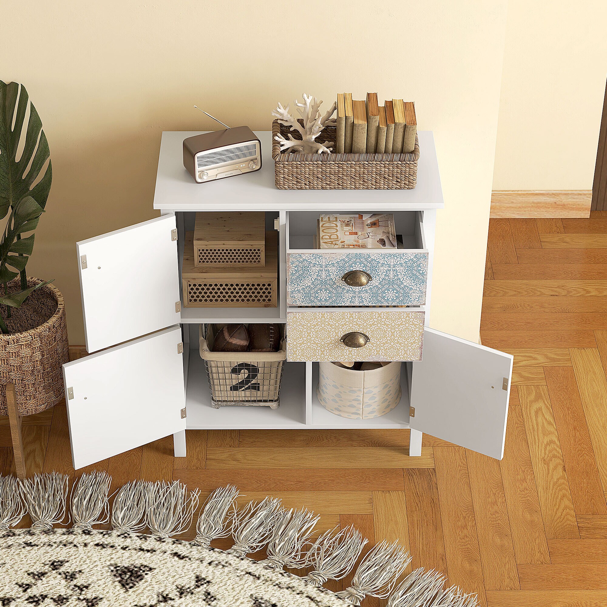 HOMCOM Kommode mit 2 Schubladen weiß 34T x 68B x 80H cm
