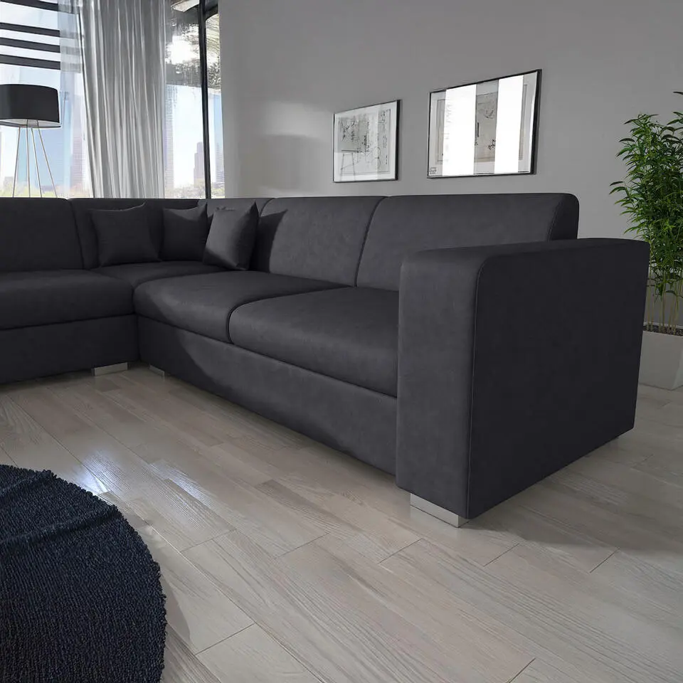 Meubella - Hoekbank Santana - Zwart - Leer - Links